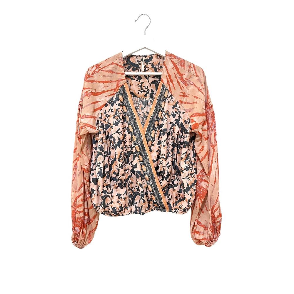 Free People Blouse Womens Medium Multicolor Floral Surplice Boho Top Blouson Hem - Picture 4 of 10